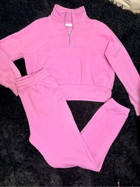 Abercrombie Kids Bubblegum Sweatpant Set - Pink Cozy Joggers & Zip Pullover